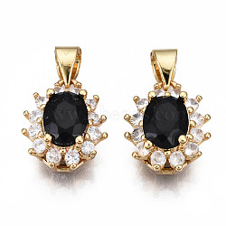 Brass Micro Pave Cubic Zirconia Charms, with Brass Snap on Bails, Oval, Real 18K Gold Plated, Nickel Free, Black, 14x11.5x7mm, Hole: 5x3.5mm(KK-N227-53A-NF)