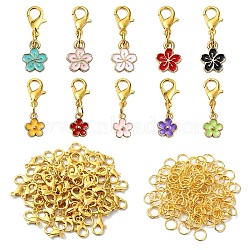 DIY Flower Pendant Decoration Kits, Including Alloy Enamel Charms, Zinc Alloy Lobster Claw Clasps and Iron Open Jump Rings, Mixed Color, 12x9x1.5mm, Hole: 1.6mm, 5 colors, 10pcs/color, 50pcs(DIY-YW0009-28)