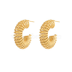 304 Stainless Steel Wire Spiral Stud Earrings, Half Hoop Earrings, Golden, 33.4x29.3mm(GO7006-1)