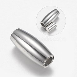 Tarnish Resistant 304 Stainless Steel Magnetic Clasps with Glue-in Ends, Oval, Stainless Steel Color, 18x8mm, Hole: 4mm(STAS-F149-05P)