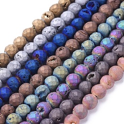 Electroplate Natural Druzy Geode Quartz Beads Strands, Round, Mixed Color, 6mm, Hole: 1mm(G-G791-16B)