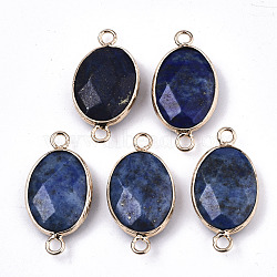 Natural Lapis Lazuli  Links Connectors, with Light Gold Tone Brass Findings, Oval, Faceted, 27.5x14.5x6mm, Hole: 2mm(G-N326-44C)