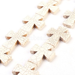 Synthetic Turquoise Beads Strands, Dyed, Cross, Beige, 49x40x8mm, Hole: 1mm, about 46pcs/1000g(TURQ-G117-40x49mm-04)