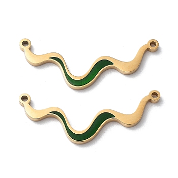 Ion Plating(IP) 304 Stainless Steel Enamel Pendants, Manual Polishing, Golden, Wave Charm, Green, 11x30x1.5mm, Hole: 1mm