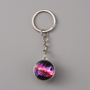 Platinum Tone Alloy Keychain, with Glass Pendants and Iron Ring, Purple, 8cm