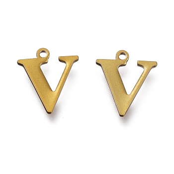 Vacuum Plating  304 Stainless Steel Charms, Laser Cut, Alphabet, Antique Bronze, Letter.V, 12x10x0.8mm, Hole: 1mm