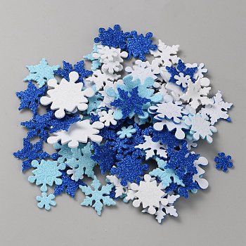 200 Pcs EVA Glitter Powder Stickers, Snowflake, Medium Blue, 16~49x14~44.5x1.5~2mm