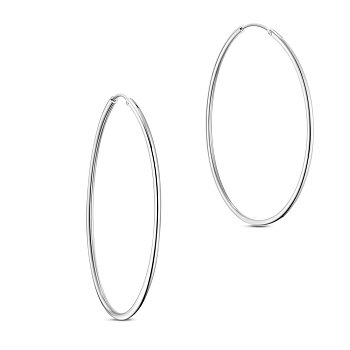 SHEGRACE 925 Sterling Silver Hoop Earrings, Silver, 50mm