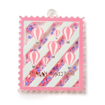 Christmas Acrylic Pendants, with Paper, Stamp, Hot Air Balloon, 49x38x4mm, Hole: 2.4mm