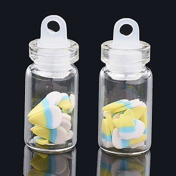 Handmade Polymer Clay Nail Art Decoration Accessories, with Glass Wishing Bottle and CCB Plastic Bottle Stopper, Colorful, 4~7x4~6x0.1~1mm, bottle: 27.5x11mm, hole: 3mm