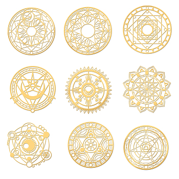Olycraft 9Pcs 9 Styles Nickel Self-adhesive Picture Stickers, Golden, Magic Circle, 40x40mm, 1pc/style