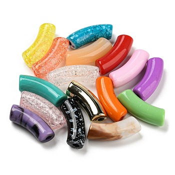 Acrylic Curved Tube Beads, Large Hole Beads, Mixed Style, Mixed Color, 34~35x11mm, Hole: 4mm, about 155pcs/500g