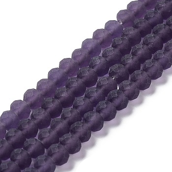 Transparent Glass Beads Strands, Faceted, Frosted, Rondelle, Purple, 3.5mm, Hole: 1mm, about 113~115pcs/strand, 32~33cm