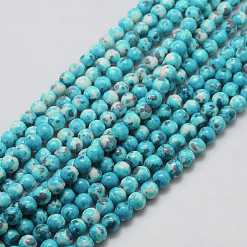 Synthetic Ocean White Jade Beads Strands, Dyed, Round, Turquoise, 8mm, Hole: 1mm, about 52pcs/strand, 15.35 inch