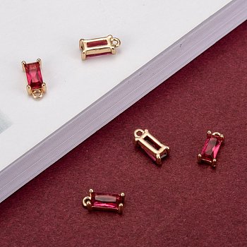 Transparent Glass Charms, for DIY Jewelry Making, with Brass Findings, Faceted, Rectangle, Light Gold, Deep Pink, 8.5x4x3mm, Hole: 1mm
