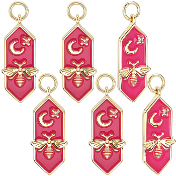 6Pcs Brass Micro Pave Cubic Zirconia Pendants, Bees, with Enamel and Jump Ring, Real 18K Gold Plated, 23.5x9.5x2mm, Hole: 3.4mm