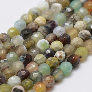 Faceted Natural Fire Crackle Agate Beads Strands, Round, Dyed & Heated, 4mm, Hole: 0.8mm, about 90~92pcs/strand, 14 inch(35.6cm)