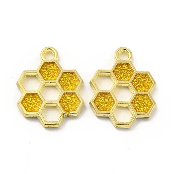 Alloy Enamel Pendants, Honeycomb Charm, Golden, Gold, 19x15x1.5mm, Hole: 2mm