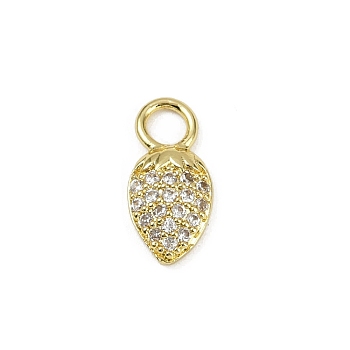 Brass Micro Pave Cubic Zirconia Pendants, Strawberry, Long-Lasting Plated, Cadmium Free & Lead Free, Rack Plating, Real 18K Gold Plated, 14x7x2.5mm, Hole: 3mm