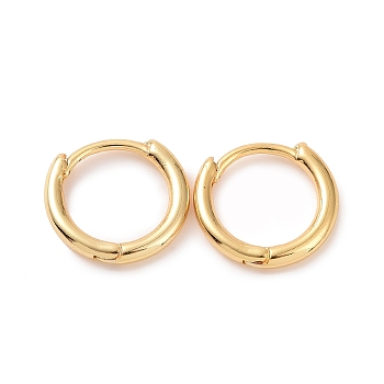 Brass Huggie Hoop Earrings, Ring, Real 18K Gold Plated, 12 Gauge(2mm), 13.5x13x2mm, Pin: 1mm