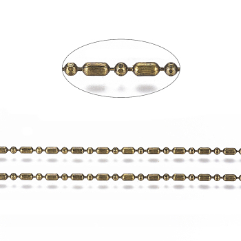Brass Ball Chains, Ball & Bar Faceted Beaded Chains, Long-Lasting Plated, Soldered, with Spool, Cadmium Free & Nickel Free & Lead Free, Antique Bronze, 3.8x2mm and 2mm, about 301.83 Feet(92m)/roll
