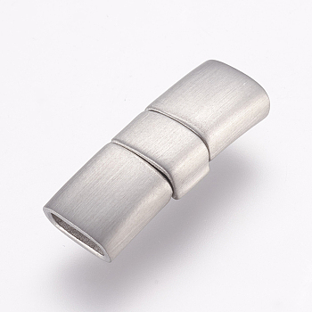 304 Stainless Steel Fold Over Clasps, Magnetic Clasps with Glue-in Ends, Rectangle, Frosted, Stainless Steel Color, 22.5x8x4.5mm, Hole: 2x6mm