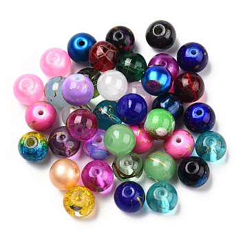 Perles en verre rondes peint à la bombe couleur mixte et style mixte, 8mm, Trou: 1.5mm, environ 200 pcs / sachet 