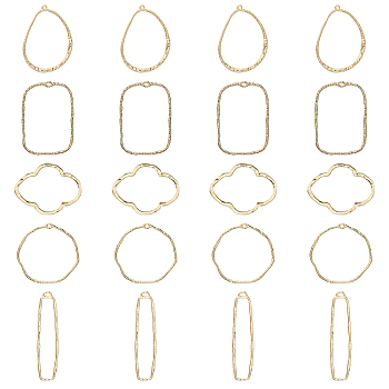 20Pcs 5 Styles Alloy Open Back Bezel Pendants, For DIY UV Resin, Epoxy Resin, Pressed Flower Jewelry, Light Gold, 42~60x14~44x1.5~3mm, Hole: 1.5~4mm, 4pcs/style