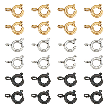 24Pcs 3 Styles Ion Plating(IP) 304 Stainless Steel Spring Ring Clasps, Mixed Color, 5~7.5x1.2~1.5mm, Hole: 1.5mm, 8pcs/style