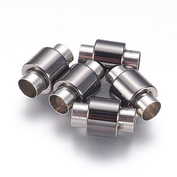 304 Stainless Steel Magnetic Clasps with Glue-in Ends, Column, Gunmetal, 16x10mm, Hole: 6mm
