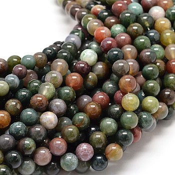 Natural Indian Agate Round Bead Strands, 10mm, Hole: 1mm, about 40pcs/strand, 15.5 inch