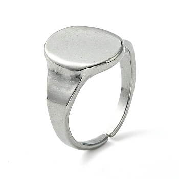 304 Stainless Steel Open Cuff Ring, Blank Oval Signet Rings, Stainless Steel Color, Inner Diameter: 18mm
