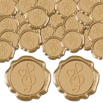 50Pcs Adhesive Wax Seal Stickers, Envelope Seal Decoration, For Craft Scrapbook DIY Gift, Goldenrod, Musical Note, 30mm