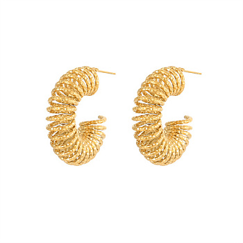 304 Stainless Steel Wire Spiral Stud Earrings, Half Hoop Earrings, Golden, 33.4x29.3mm