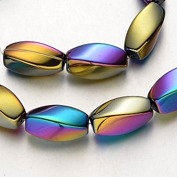 Electroplate Non-magnetic Synthetic Hematite Beads Strands, Twisted Oval, Multi-color Plated, 20x10mm, Hole: 1mm, about 20pcs/strand, 15.7 inch