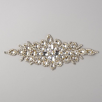 Flower Hotfix Rhinestone, Rhinestone Applique Patch, for DIY Bridal Belt Dress Hair Band, Crystal, 239x91x5mm