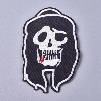 Computerized Embroidery Cloth Iron on/Sew on Patches, Costume Accessories, Appliques, Skull, Black, 105x65x1mm