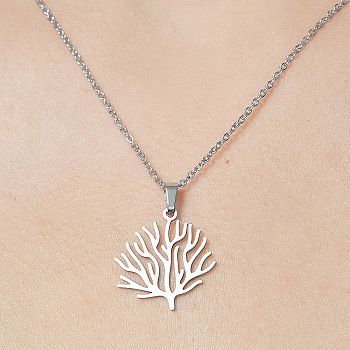 201 Stainless Steel Tree Pendant Necklace, Stainless Steel Color, 17.72 inch(45cm)