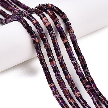 Natural Imperial Jasper Beads Strands, Dyed, Disc, Heishi Beads, Purple, 4.5x1.5~2.5mm, Hole: 0.8~1mm, about 169~171pcs/strand, 15.75~17.08''(40~42.7cm)