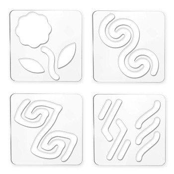 Acrylic Earring Handwork Template, Card Leather Cutting Stencils, Square, Clear, Flower Pattern, 152x152x4mm, 4 styles, 1pc/style, 4pcs/set