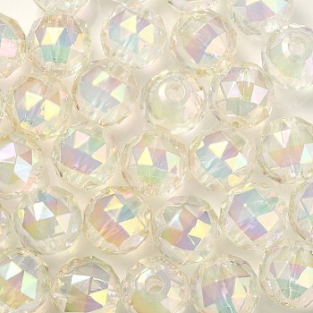 Two Tone UV Plating Rainbow Iridescent Acrylic Beads, Faceted, Round, Clear, 15x15.5mm, Hole: 3.8mm