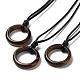 Natural Tiger Eye Ring Pendant Necklace with Waxed Cords(NJEW-R262-01A-07)-1