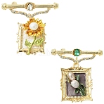 2Pcs 2 Styles Square & Rectangle with Flower Alloy ABS Imitation Pearl Brooch, Enamel Pendant Exquisite Lapel Pins for Girl Women, Mixed Color, 41~47x42.5mm, 1pc/style(JEWB-CJ0001-92)