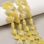 Natural Lemon Jade Beads Strands, Puffy Heart, Top Drilled, with Seed Beads, 10.7~11.5x11.6~12.3x5.4~6.3mm, Hole: 1.2~1.3mm, about 28pcs/strand, 15.75''(40cm)(G-NH0069-A02)