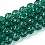 Transparent Glass Bead Strands, Faceted(96 Facets), Round, Teal, 8mm, Hole: 1mm, about 68~70pcs/strand, 20.47~21.06 inch(52~53.5cm)(GLAA-R095-8mm-38)