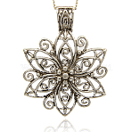 Tibetan Style Alloy Flower Large Pendants, for Necklace Design, Antique Silver, 65.5x48x1mm, Hole: 11x8mm(TIBEP-M001-14)