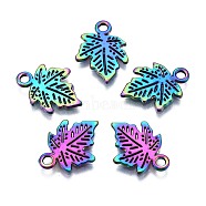 Autumn Theme Alloy Pendants, Cadmium Free & Nickel Free & Lead Free, Maple Leaf, Rainbow Color, 15.5x11.5x1mm, Hole: 1.8mm(PALLOY-N163-006-NR)