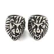 316 Surgical Stainless Steel Large Hole Beads, Lion Head, Antique Silver, 16x12x16mm, Hole: 9mm(STAS-Q326-05AS-03)