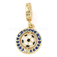 Rack Plating Brass Micro Pave Cubic Zirconia European Dangle Charms, Enamel Football Large Hole Pendants, Real 18K Gold Plated, Long-Lasting Plated, Cadmium Free & Lead Free, Blue, 24mm, Hole: 4.5mm(KK-P287-33D-G)