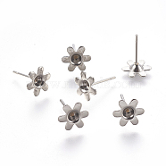 304 Stainless Steel Ear Stud Components, 6-Petal, Flower, Stainless Steel Color, 13mm, Flower: 8x9x2mm, Tray: 3mm, Pin: 0.7mm(X-STAS-G187-05P)